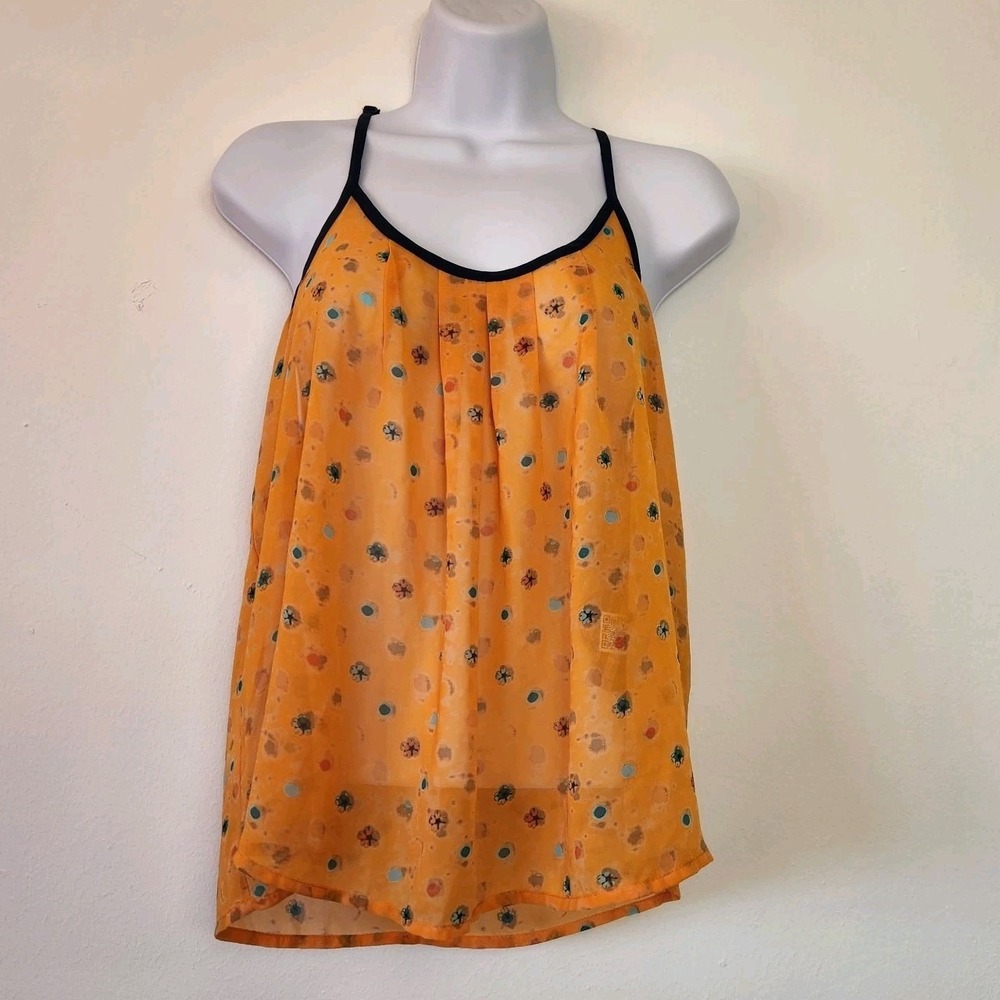NEW Princess Vera Wang Printed Tank Top Orange Floral Sheer Racerback Sz S NWT